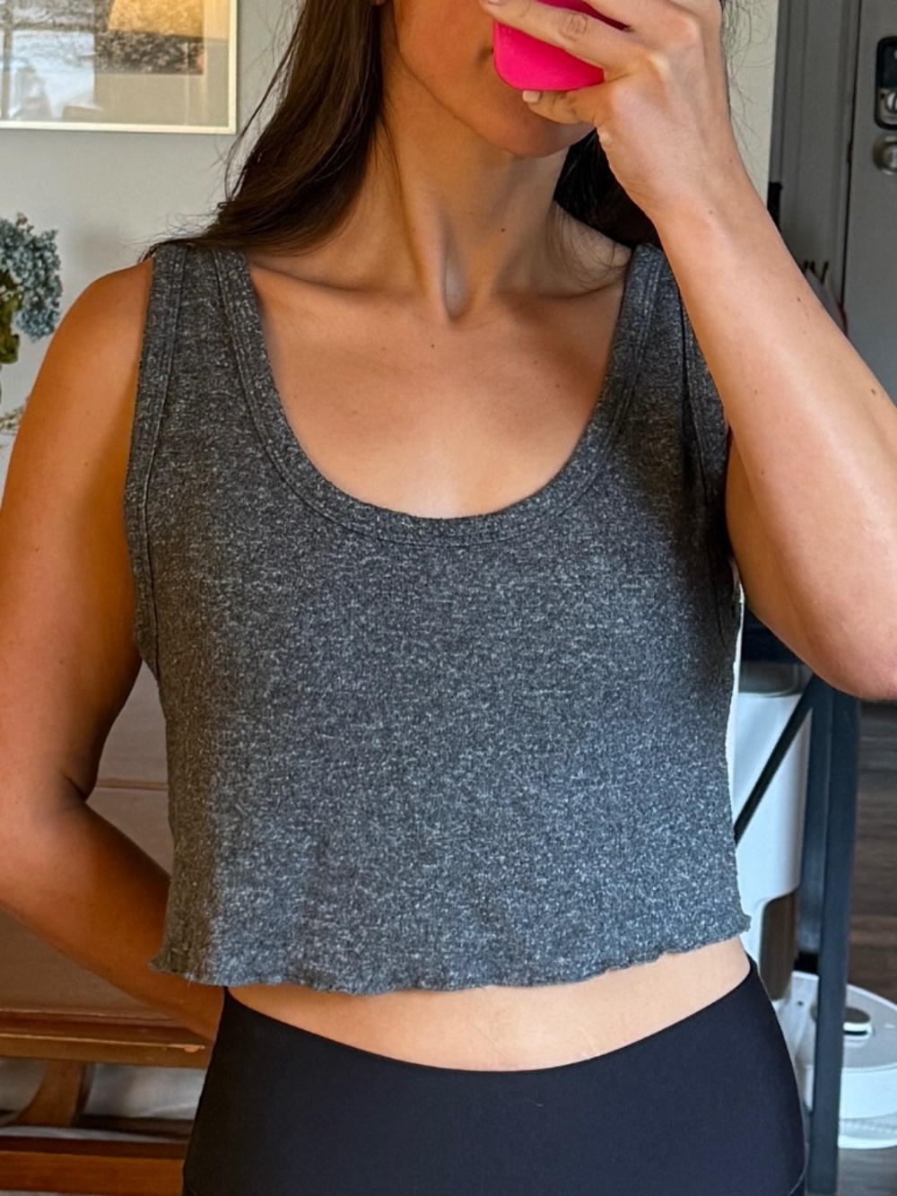 Colsie Grey Heathered Cropped Tank Top Size Medium